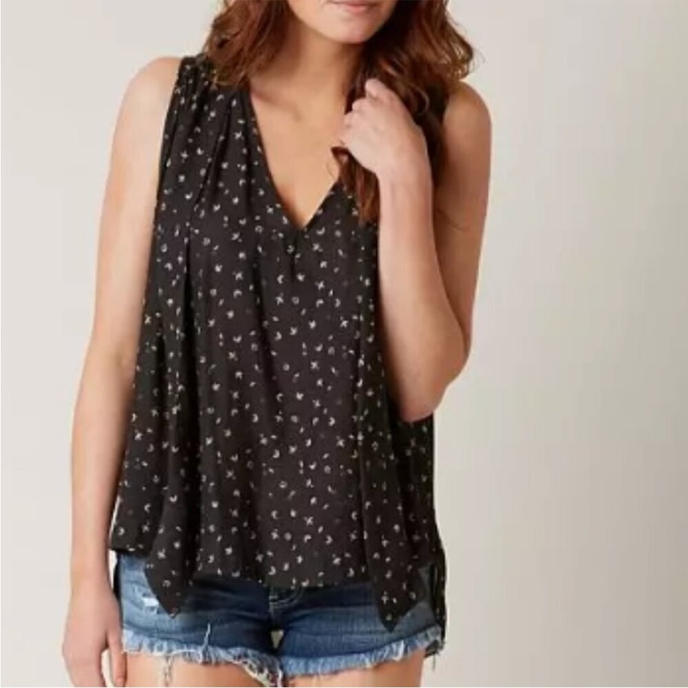 Free People Womens Sleeveless Tie Neck Bow Tank Black Floral size L